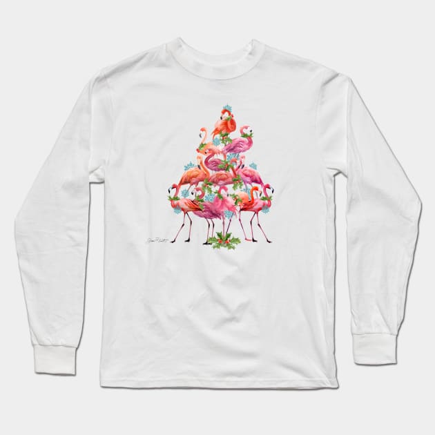 Coastal Christmas Flamingos B2 Long Sleeve T-Shirt by Jean Plout Designs